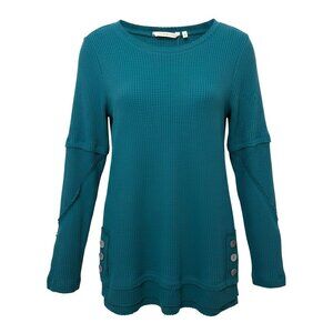 Soft Surroundings Teal Green Waffle Knit‎ Boho Tunic Top Sz XL Casual Relaxed
